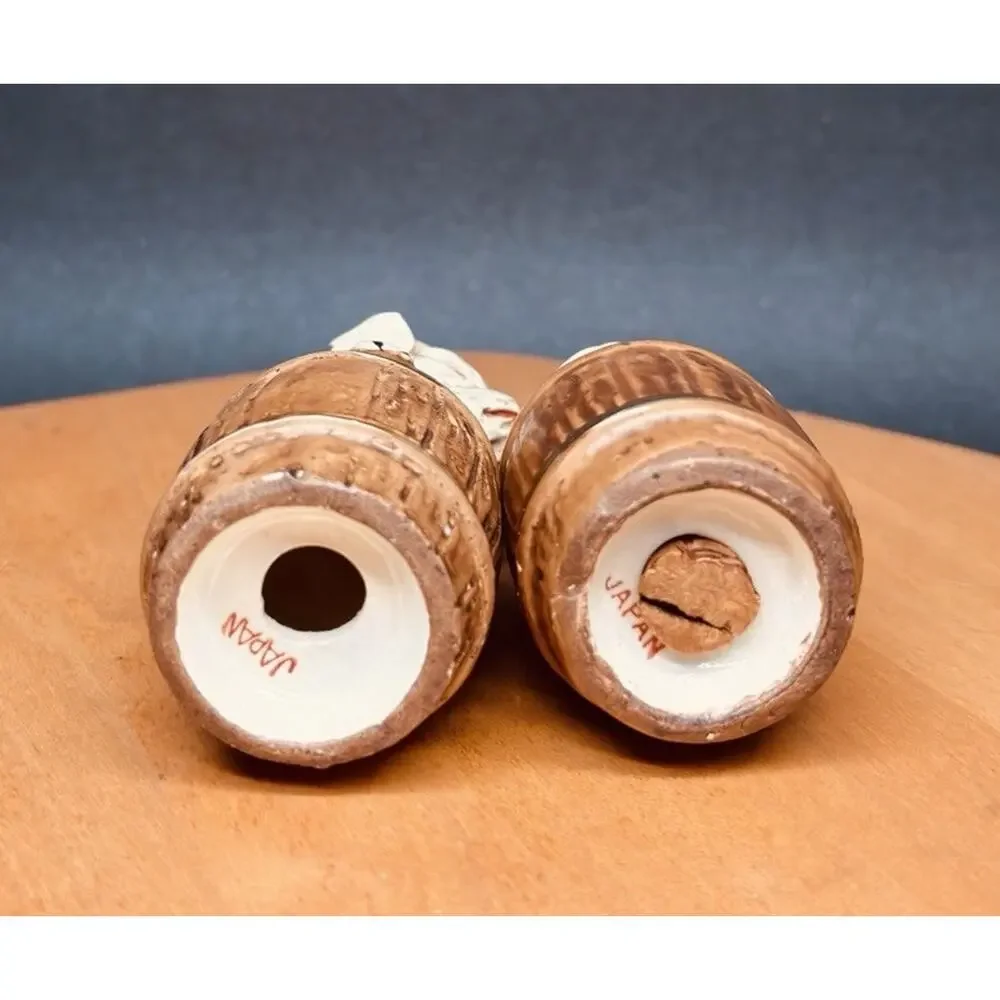 Vintage Japan Bulldog Puppy in Barrel Salt & Pepper Shakers Ceramic Dog Pair